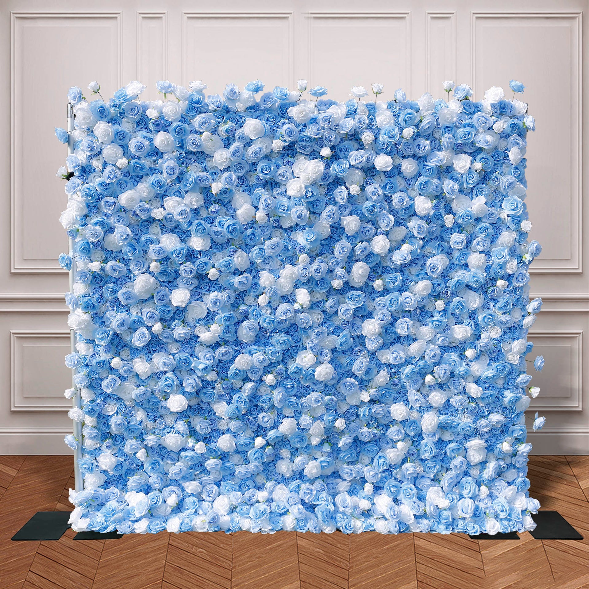 Aliflowers 5D Sky Blue White Rose Roll Up Flower Wall Curtain Event Party Wedding Backdrop Decor ALFWL035