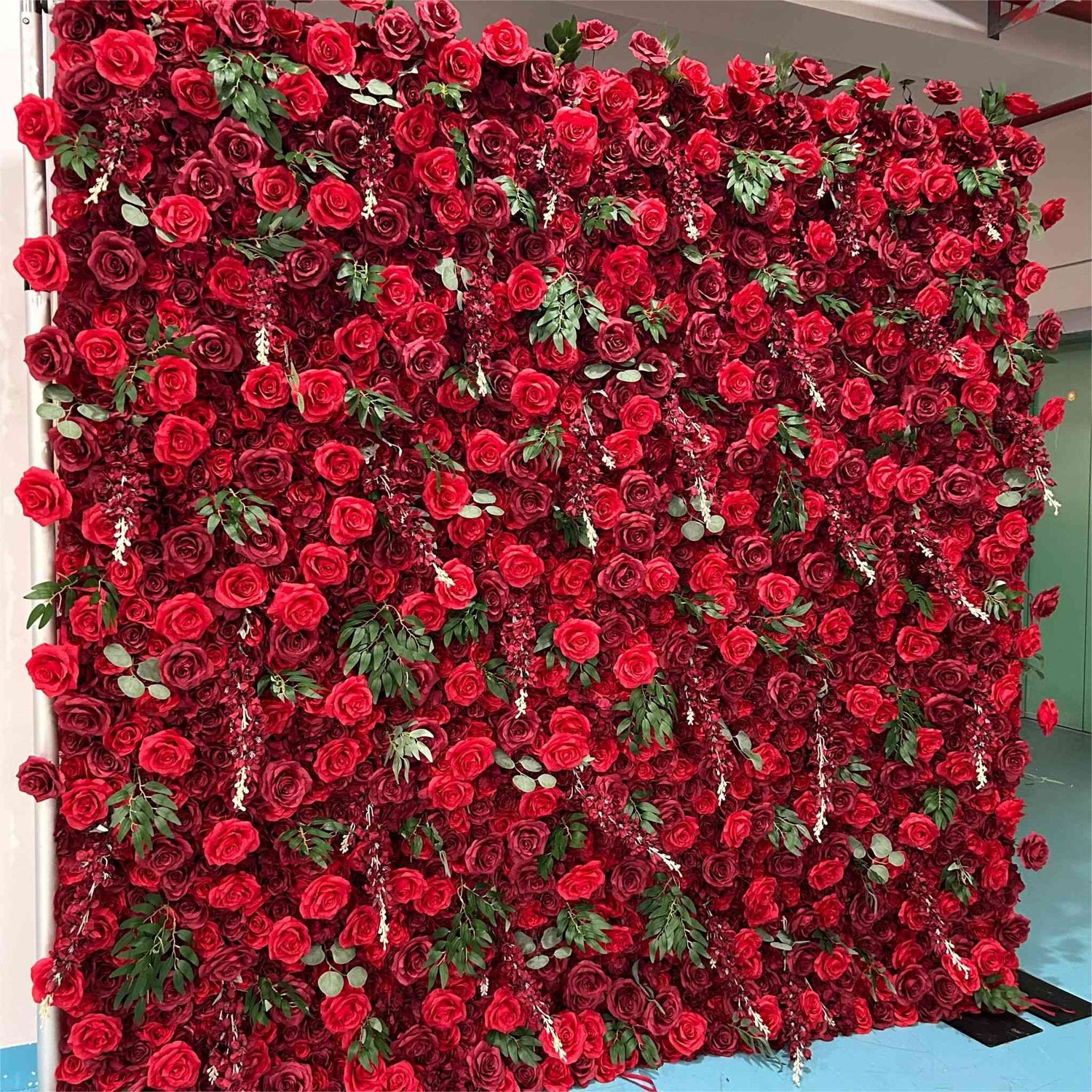 Aliflowers 5D red rose with leaves flower wall for wedding ALFWL030 - Ali Flowers