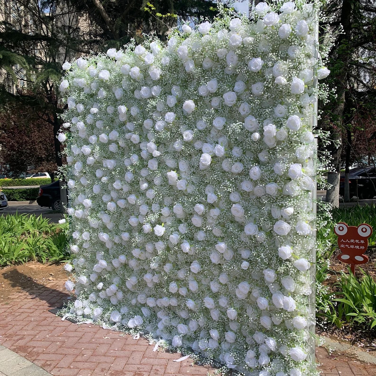 Ali Flowers 5D Babysbreath White Rose Fabric Cloth Flower Wall Backdrop for Wedding Party Events ALFWL026 - Ali Flowers