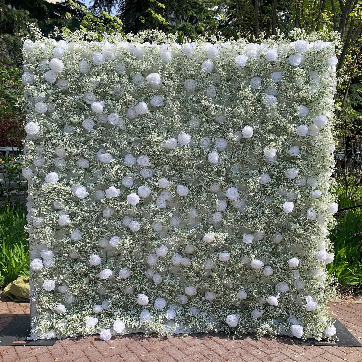 Ali Flowers 5D Babysbreath White Rose Fabric Cloth Flower Wall Backdrop for Wedding Party Events ALFWL026 - Ali Flowers