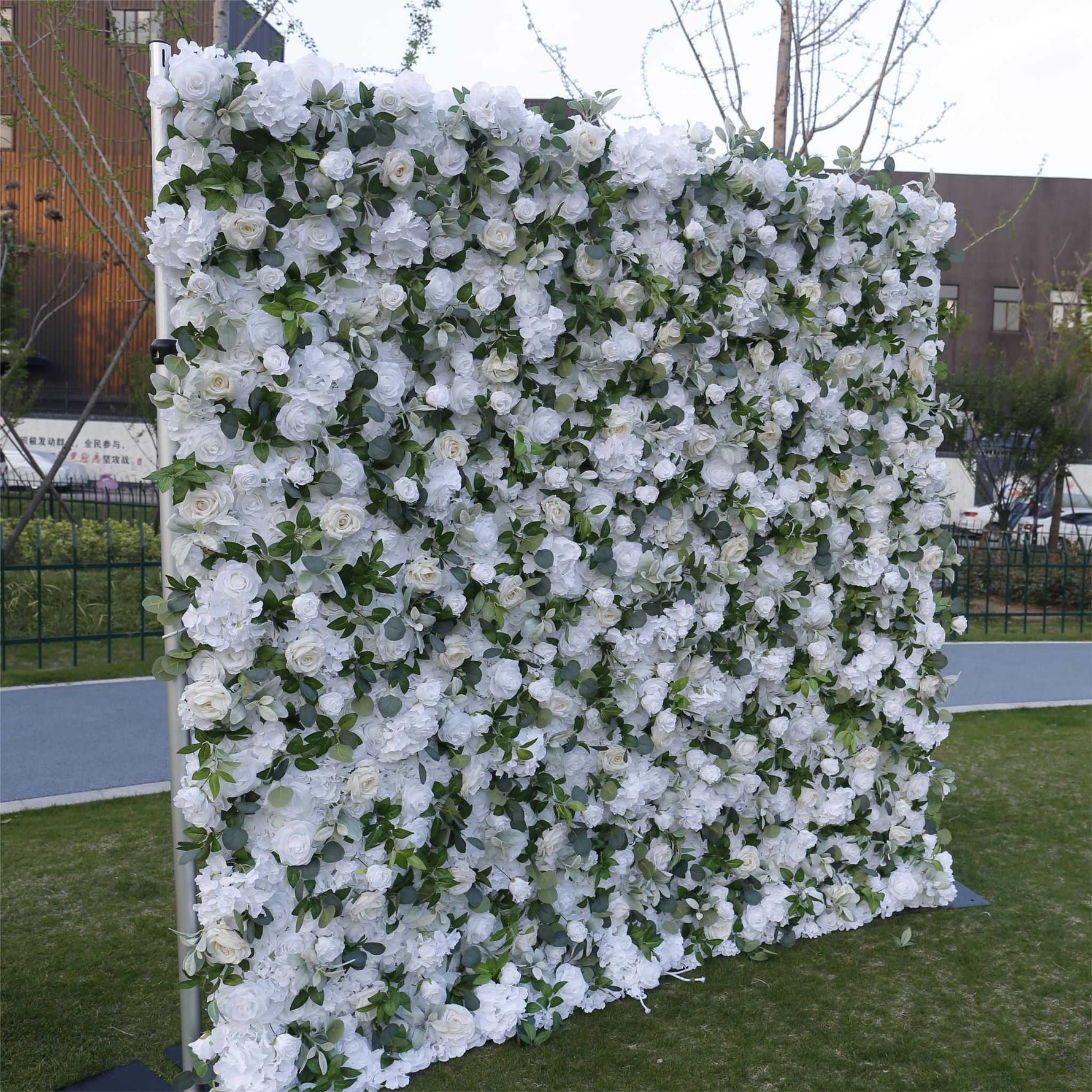 Aliflowers 5D White Rose with Hanging Green Plants Wedding Backdrop Floral Wall Decoration ALFWL097 - Ali Flowers