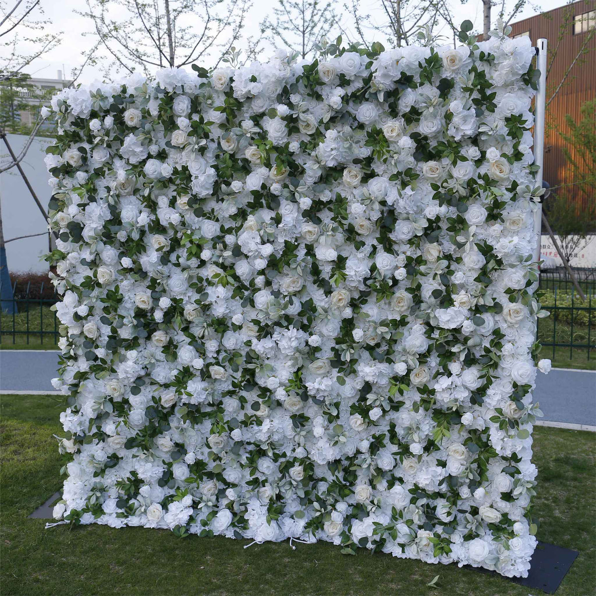 Aliflowers 5D White Rose with Hanging Green Plants Wedding Backdrop Floral Wall Decoration ALFWL097 - Ali Flowers