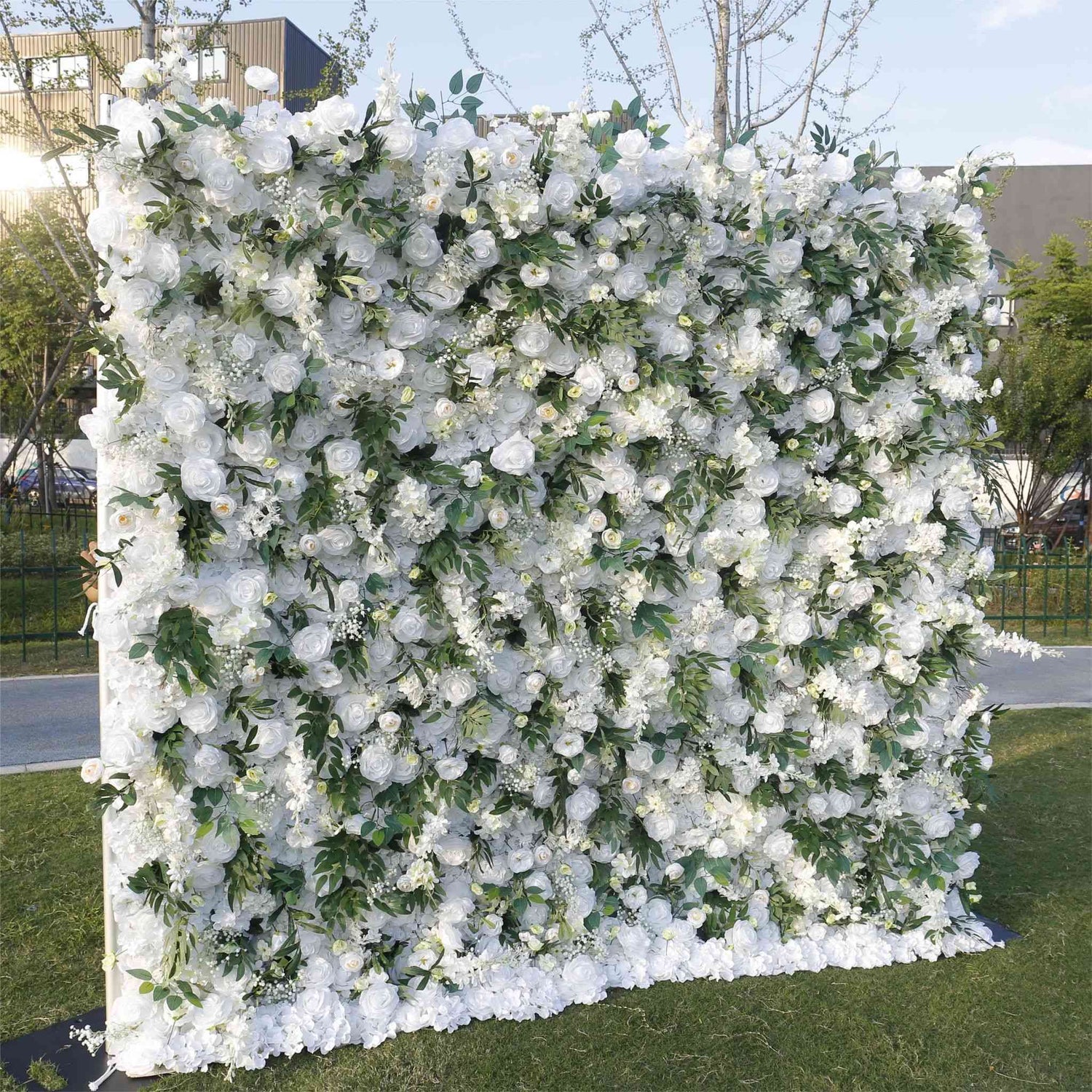 Aliflowers 5D White Rose with Larkspur Flower Wall Backdrop ALFWL039 - Ali Flowers