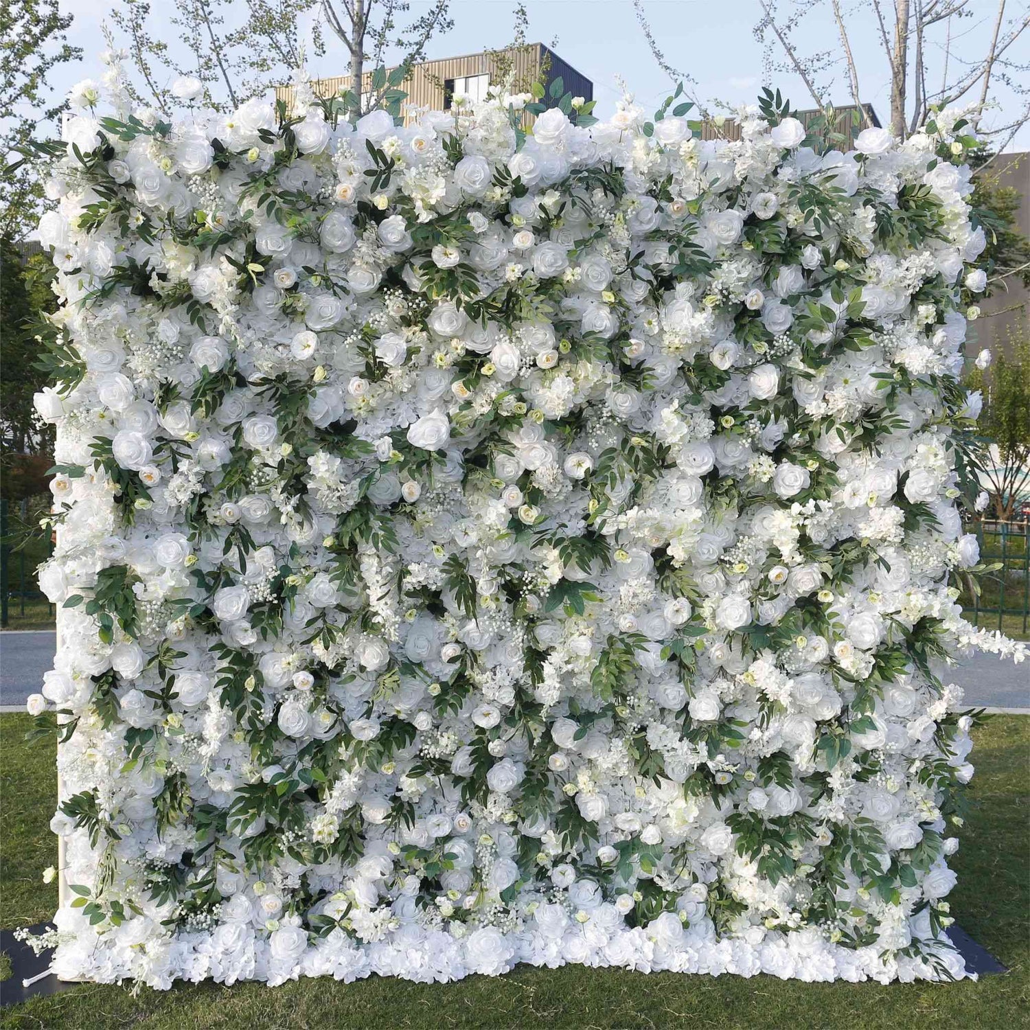 Aliflowers 5D White Rose with Larkspur Flower Wall Backdrop ALFWL039 - Ali Flowers