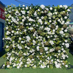 Aliflowers 5D White Rose & Green Leaf Artificial Curtain Flower Wall for Event & Party Backdrop ALFWL185