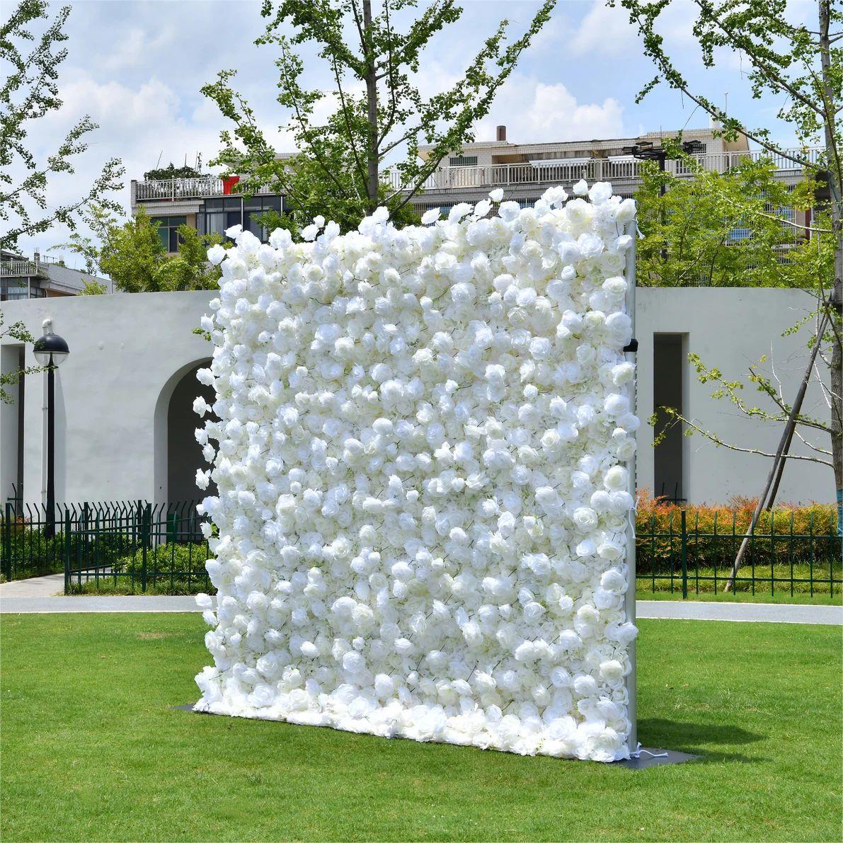 Ali Flowers 5D Pure White Cloth Back Artificial Flower Wall for Wedding Events ALFWL025 - Ali Flowers