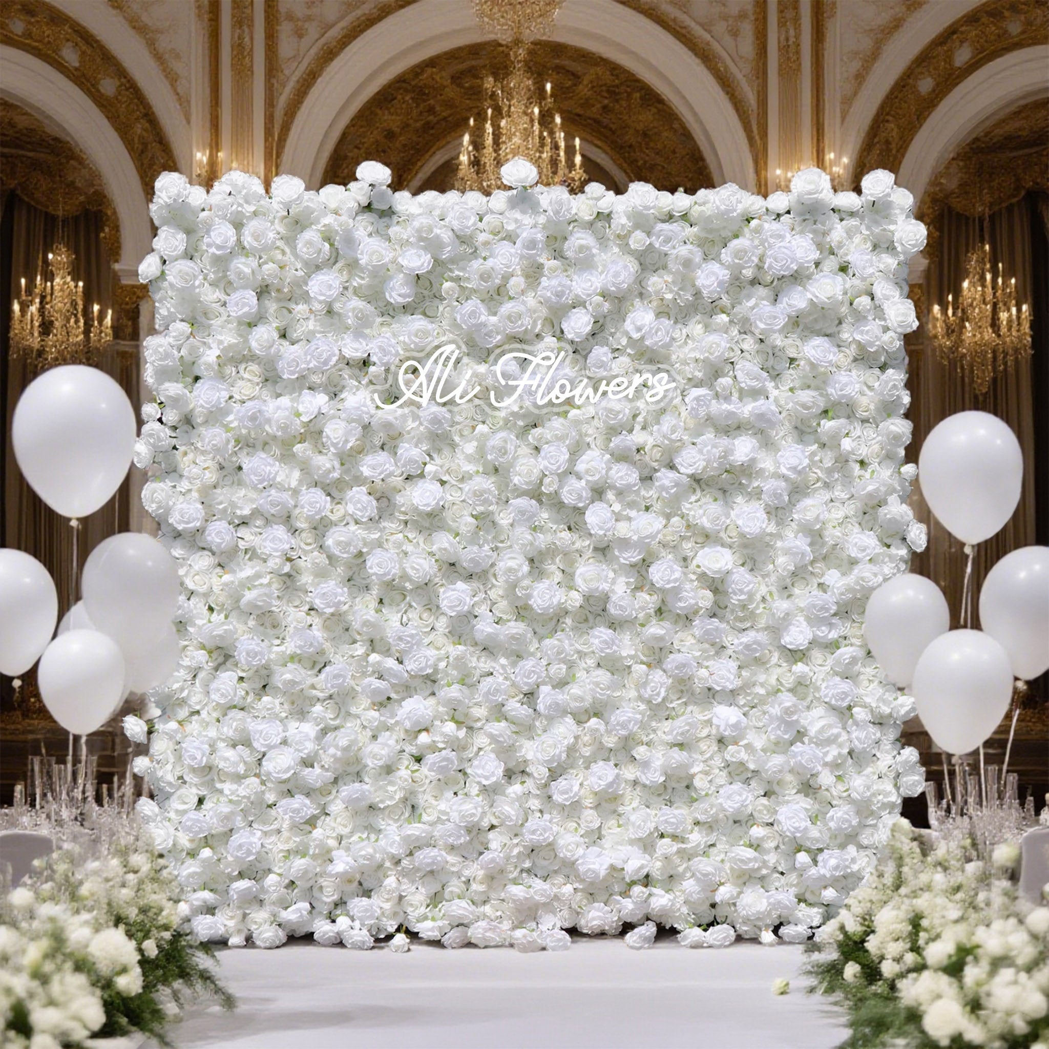 Aliflowers White Rose Hydrangea 5D Rolling Up Flower Wall Wedding