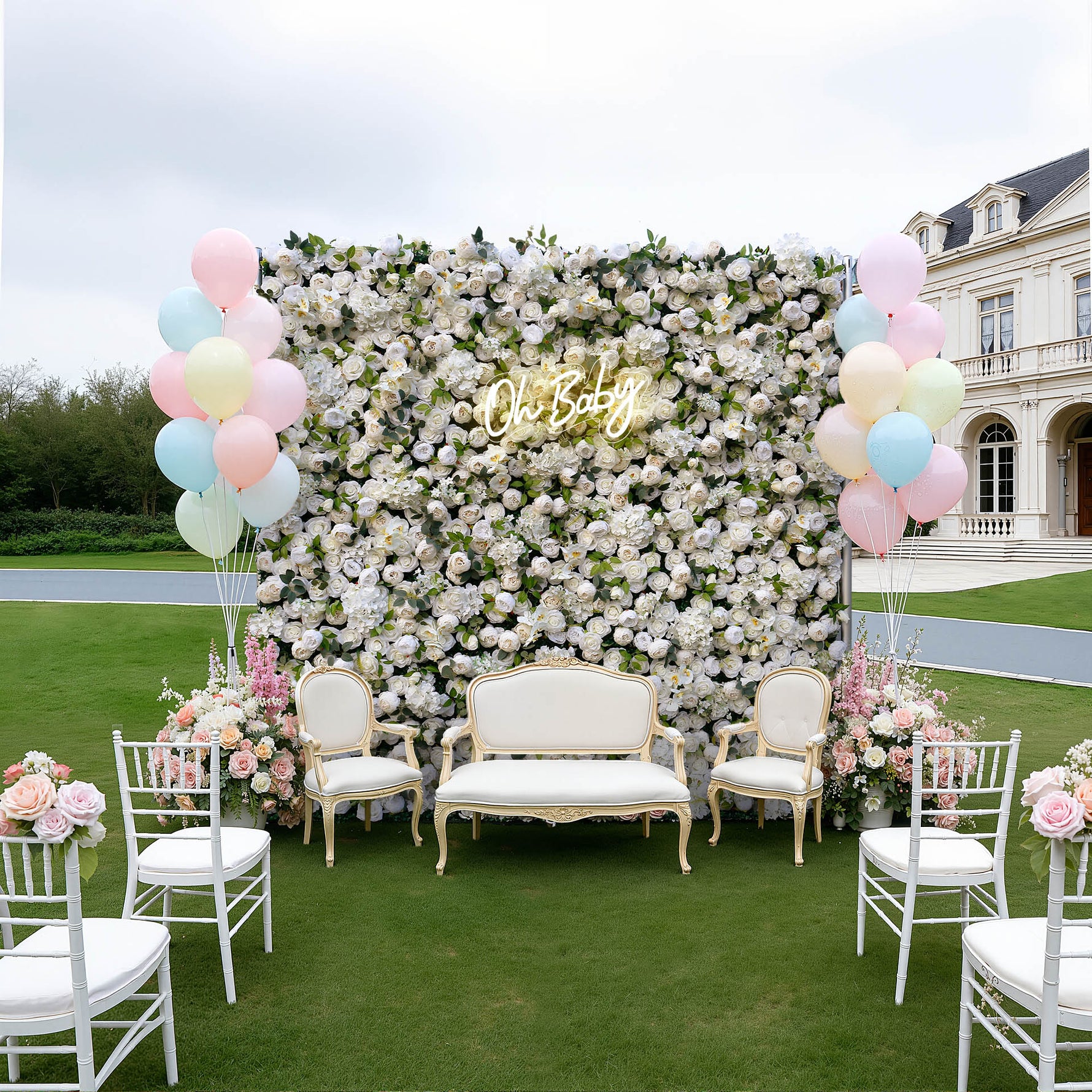 White Peony with Leaves Artificial flower for Wedding 3D Flower Wall ALFWL033 - Ali Flowers