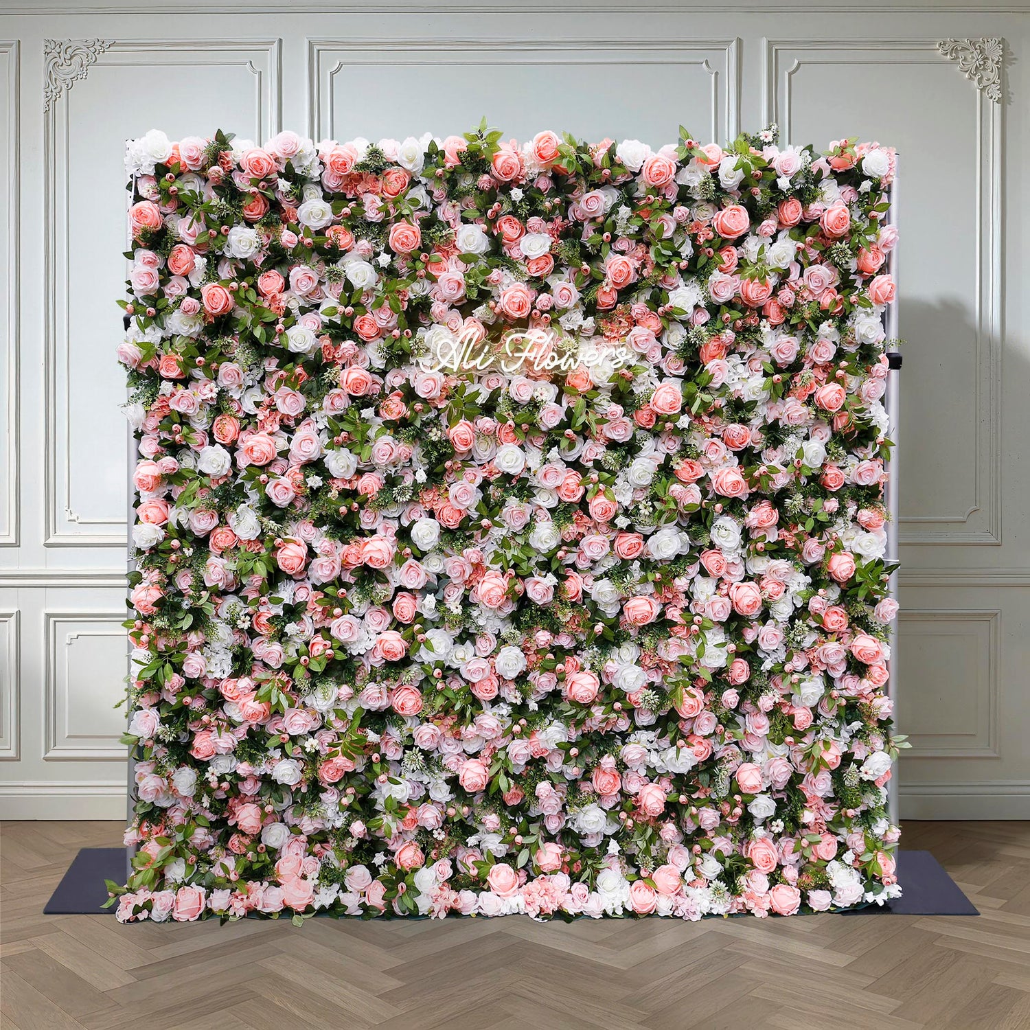 Aliflowers 3D White Rose with Pink Peony Decorative Flower Wall ALFWL044