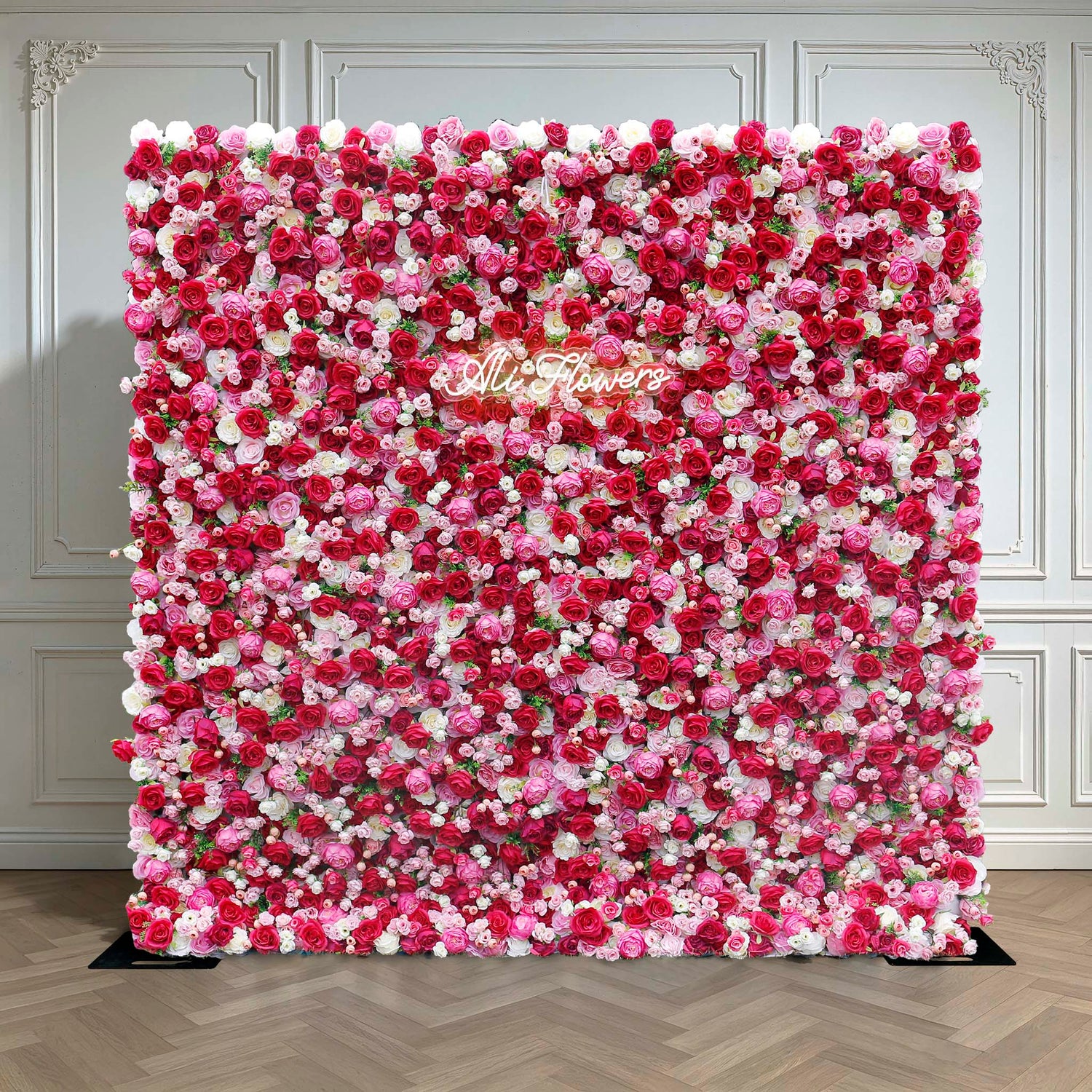 Aliflowers Rustic Style 3D Red Pink Rose Rolling up Curtain Flowers Wall ALFWL047