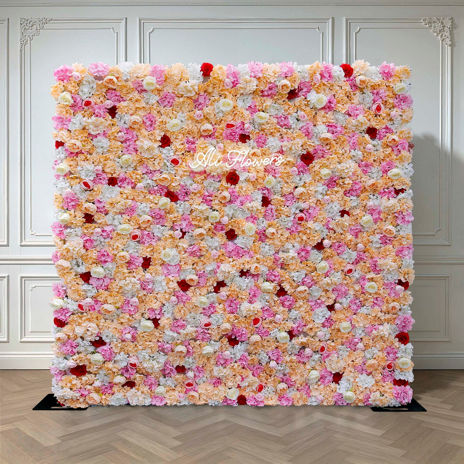 Aliflowers 2D Orange Hydrangea with Red Rose Wall Flower Decor ALFWL048