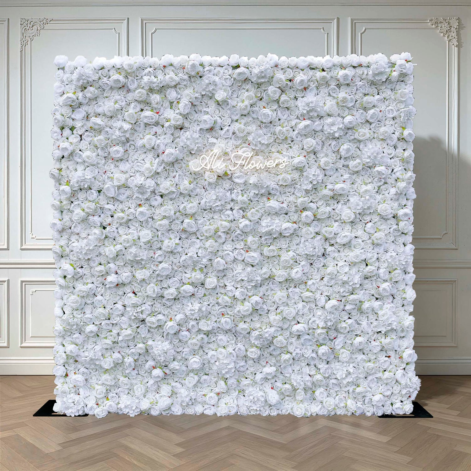 Aliflowers 3D Fabric Artificial White Rose Flower Wall for Bridal Shower ALFWL054
