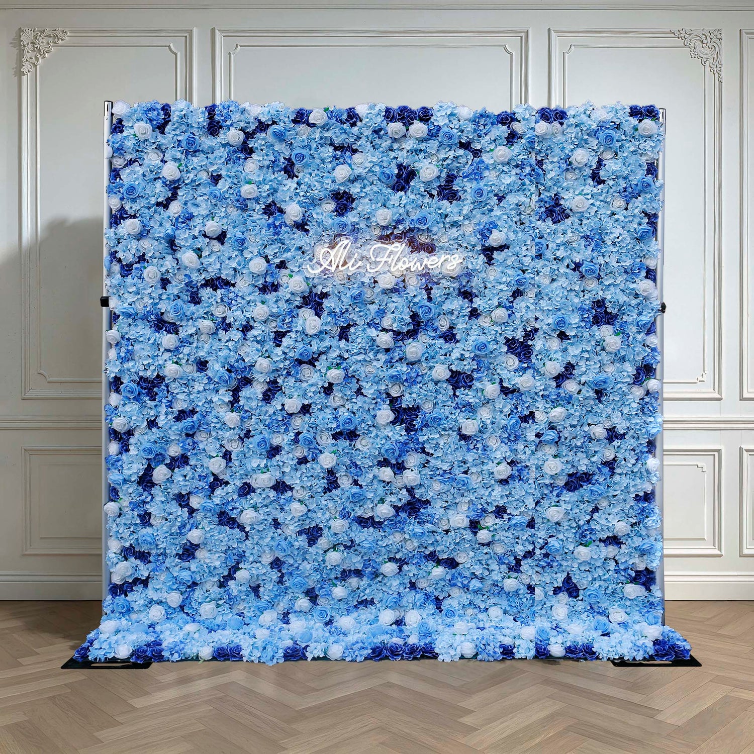 Aliflowers 3D Light Blue Silk Flower Wall Wedding Backdrop Hanging Decor ALFWL070