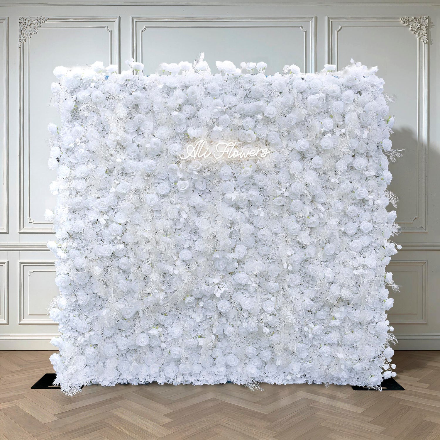 Aliflowers Hanging Pampas Grass with White Rose Flower Wall for Wedding Party ALFWL088