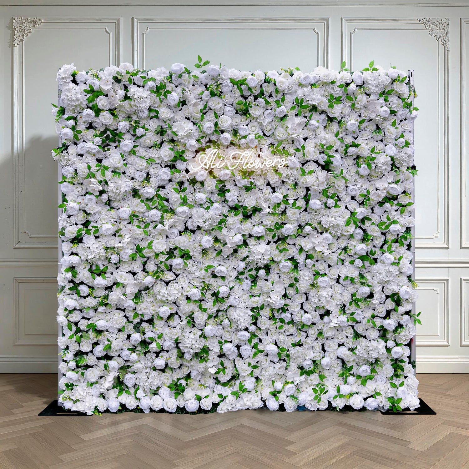 Aliflowers Cream Rose with Green Leaves Artificial Flowers Wall Decoration ALFWL105
