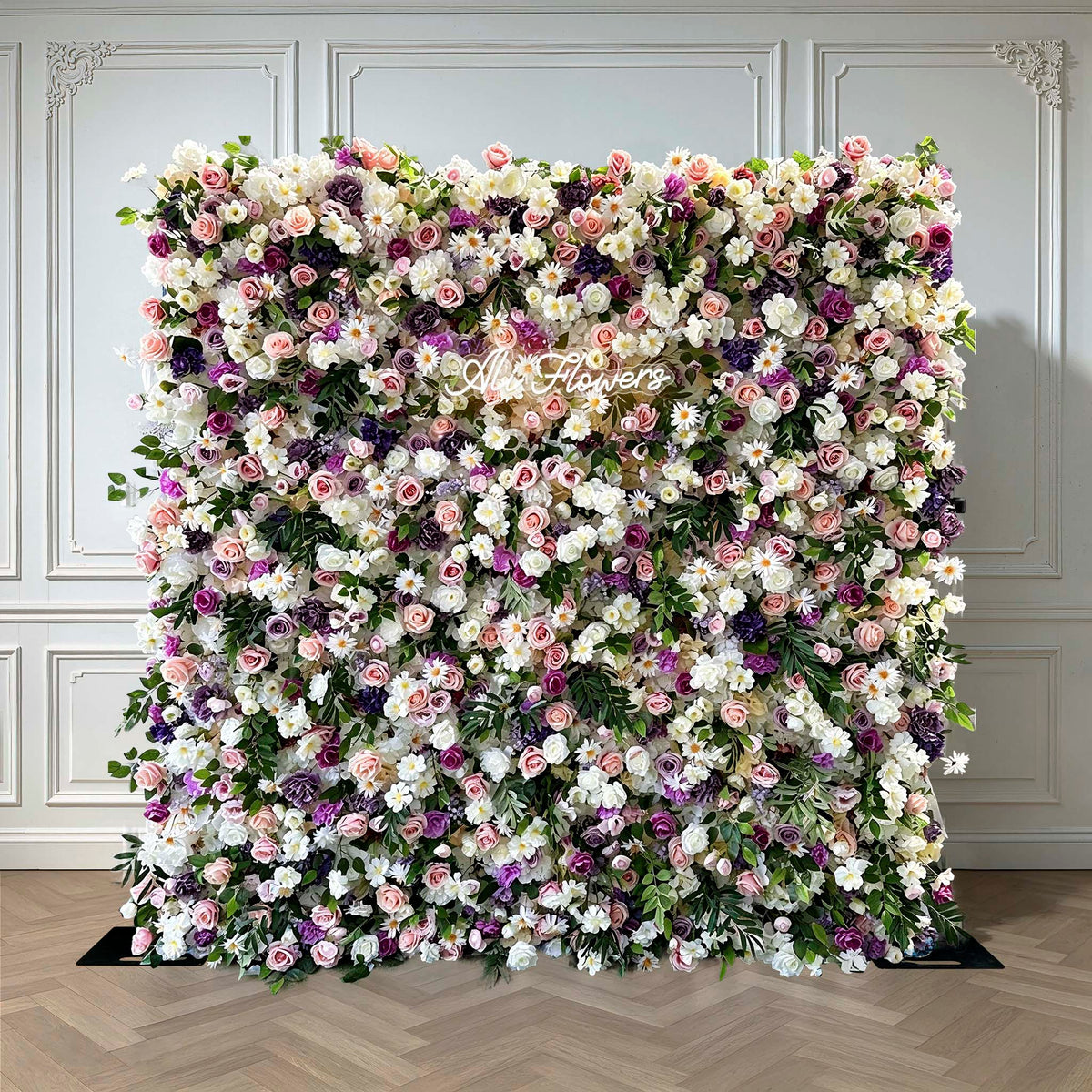 Aliflowers Colorful Rose And Green Leaf Artificial Flower Wall Wedding Celebration Decoration Background ALFWL196 - Ali Flowers