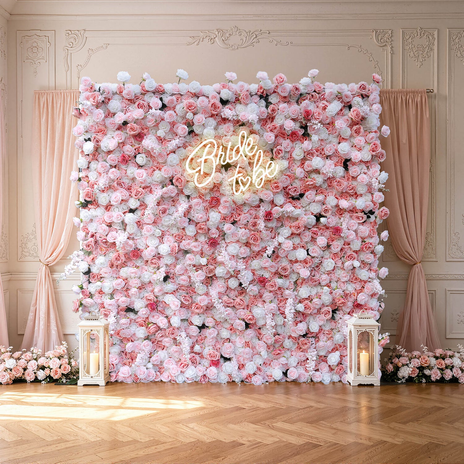 Aliflowers 5D-Pink Rose with Larkspur Wedding Fabric Flower Wall ALFWL096