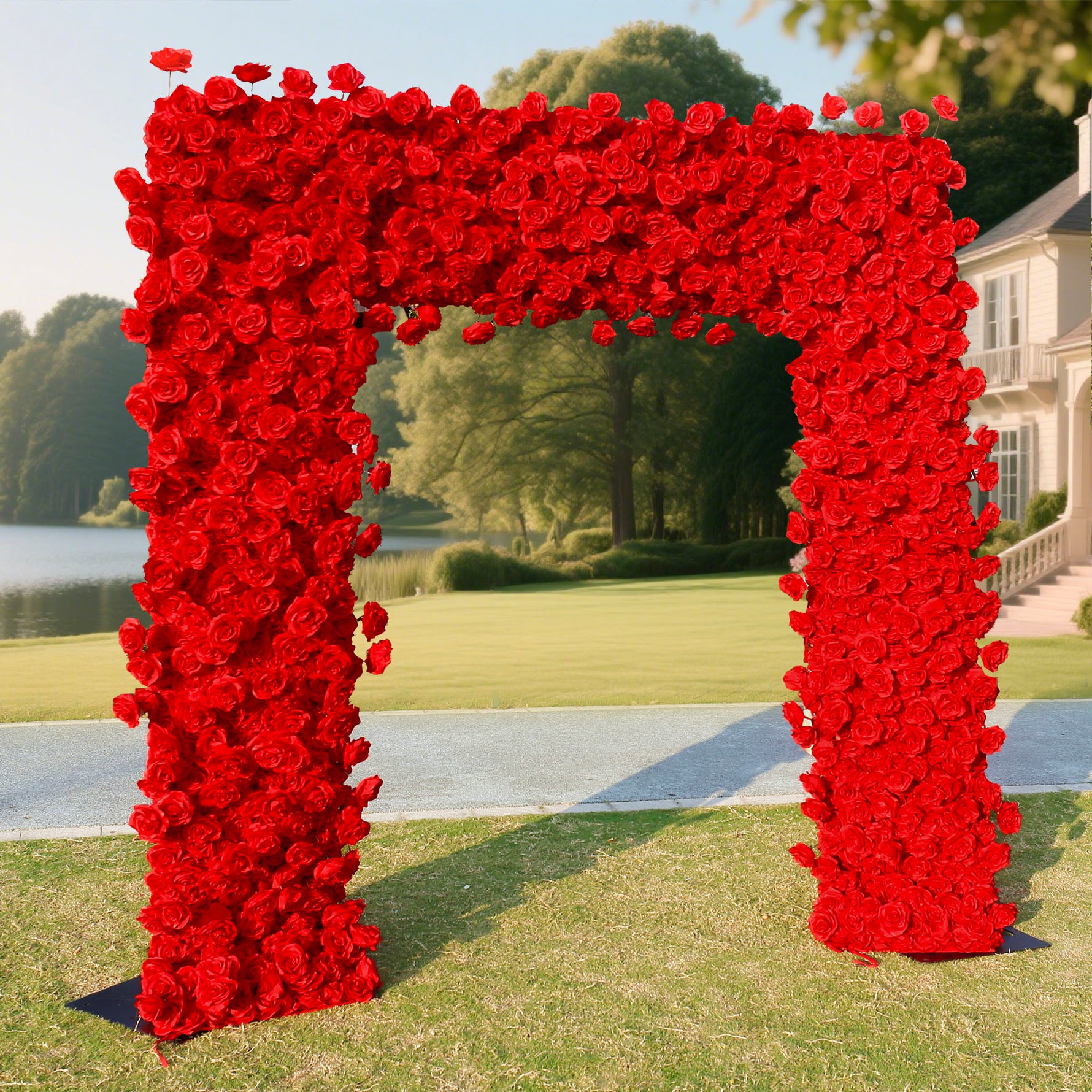 Aliflowers 5D Red Rose Fabric Floral Arch Backdrop for Wedding & Party Decoration GM009