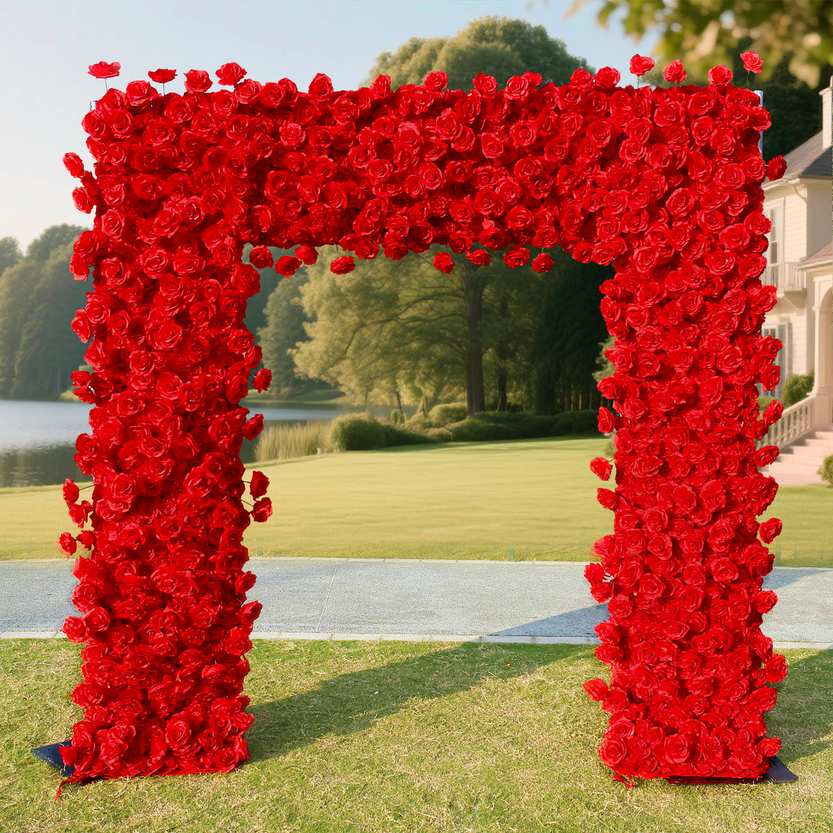 Aliflowers 5D Red Rose Fabric Floral Arch Backdrop for Wedding & Party Decoration GM009