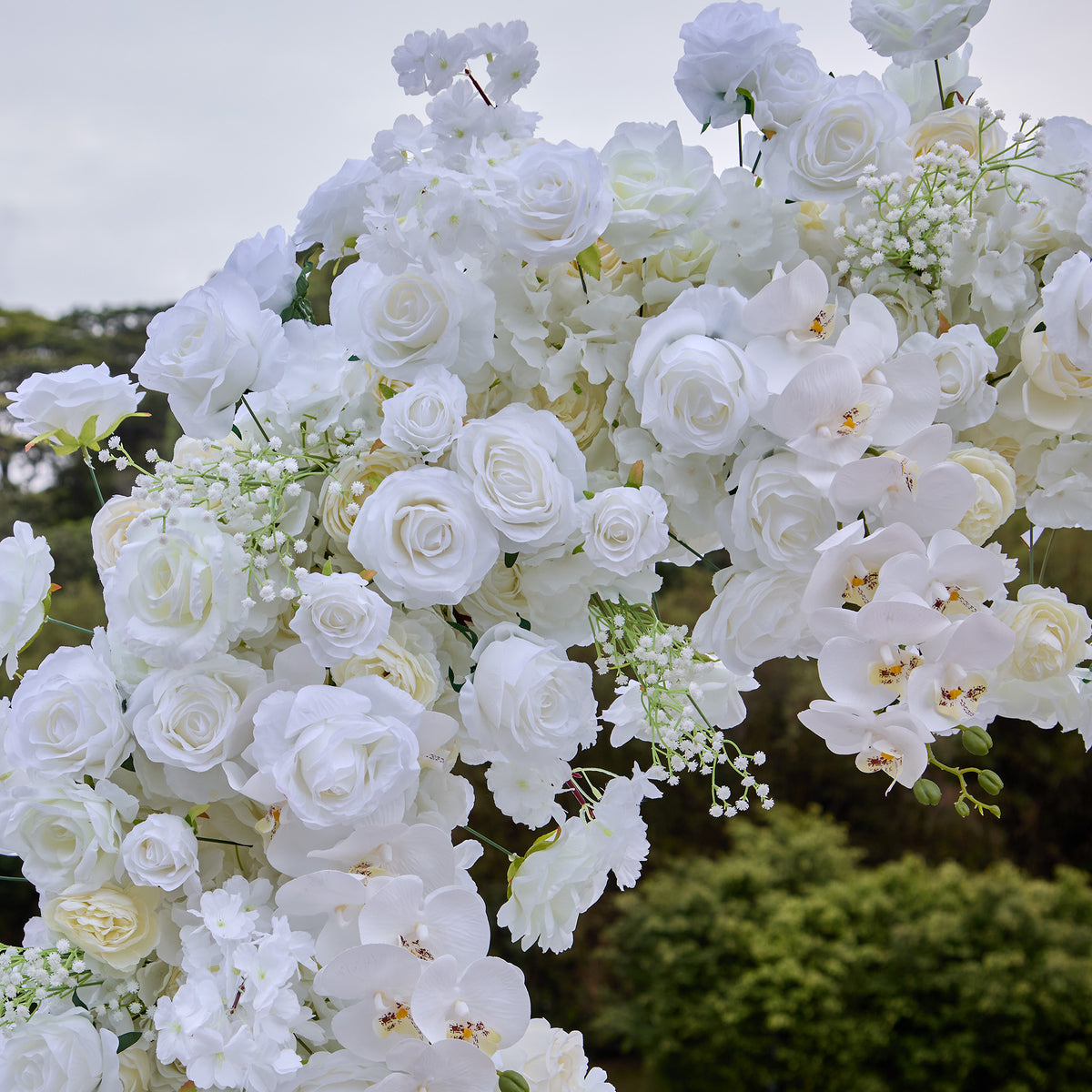 Aliflowers 5D White Rose with Phalaenopsis Orchid Dancing flowers For Wedding Backdrop Arch Frame ALFAH005