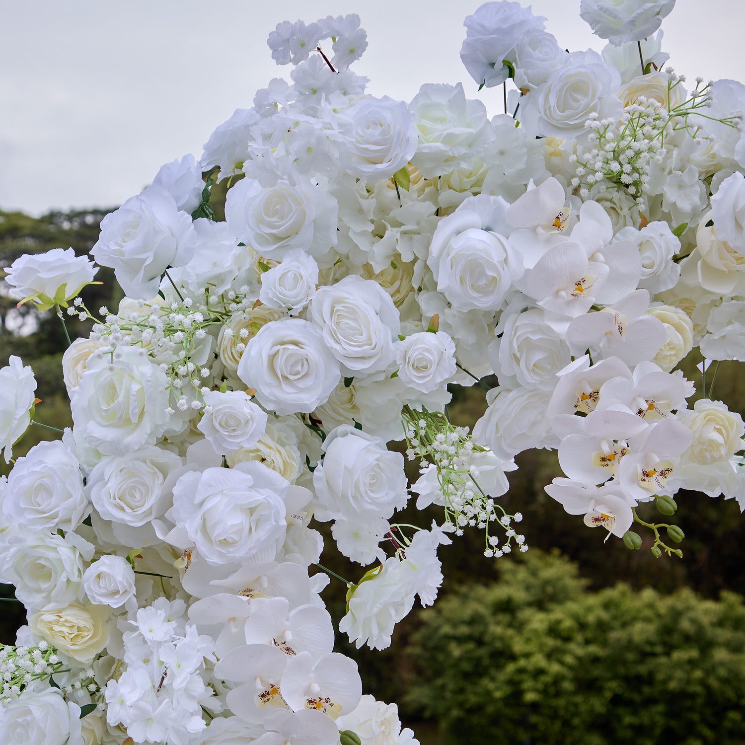 Aliflowers 5D White Rose with Phalaenopsis Orchid Dancing flowers For Wedding Backdrop Arch Frame ALFAH005