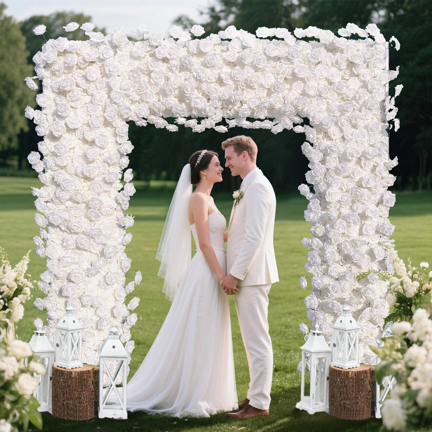 Aliflowers White Fabric Artificial Flower Wall Arch Wedding Birthday Party Decoration GM010
