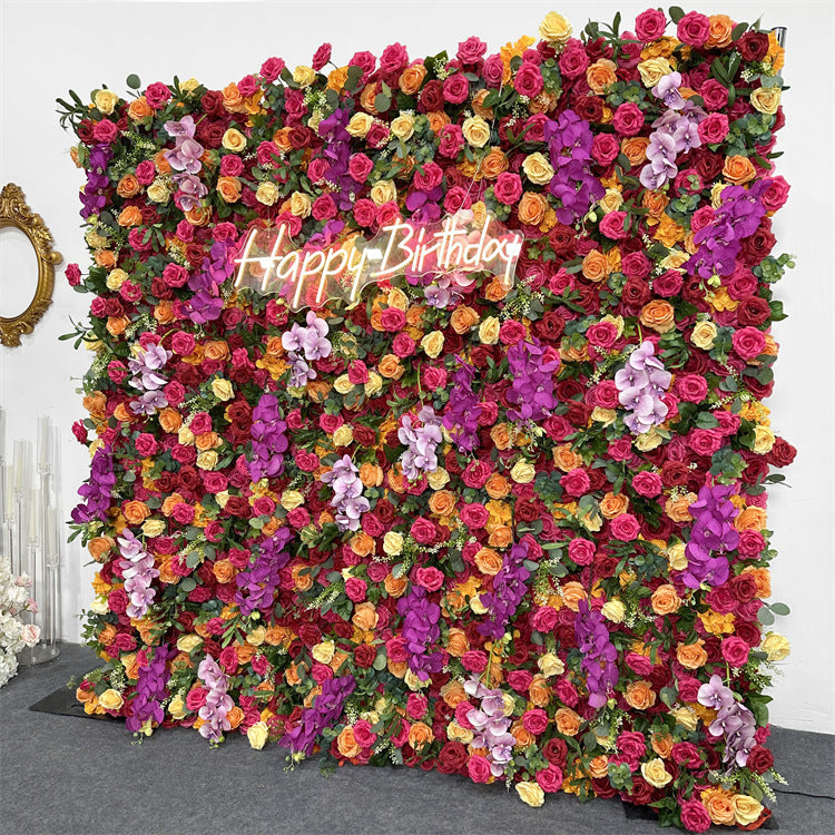 5D Colorful Artificial Fabric Roller Curtain Floral Party Backdrop Wall