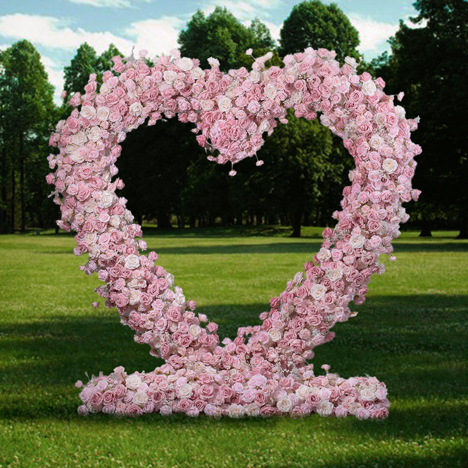  Pink Rose With Baby's breath Wedding Decorations Heart Arch