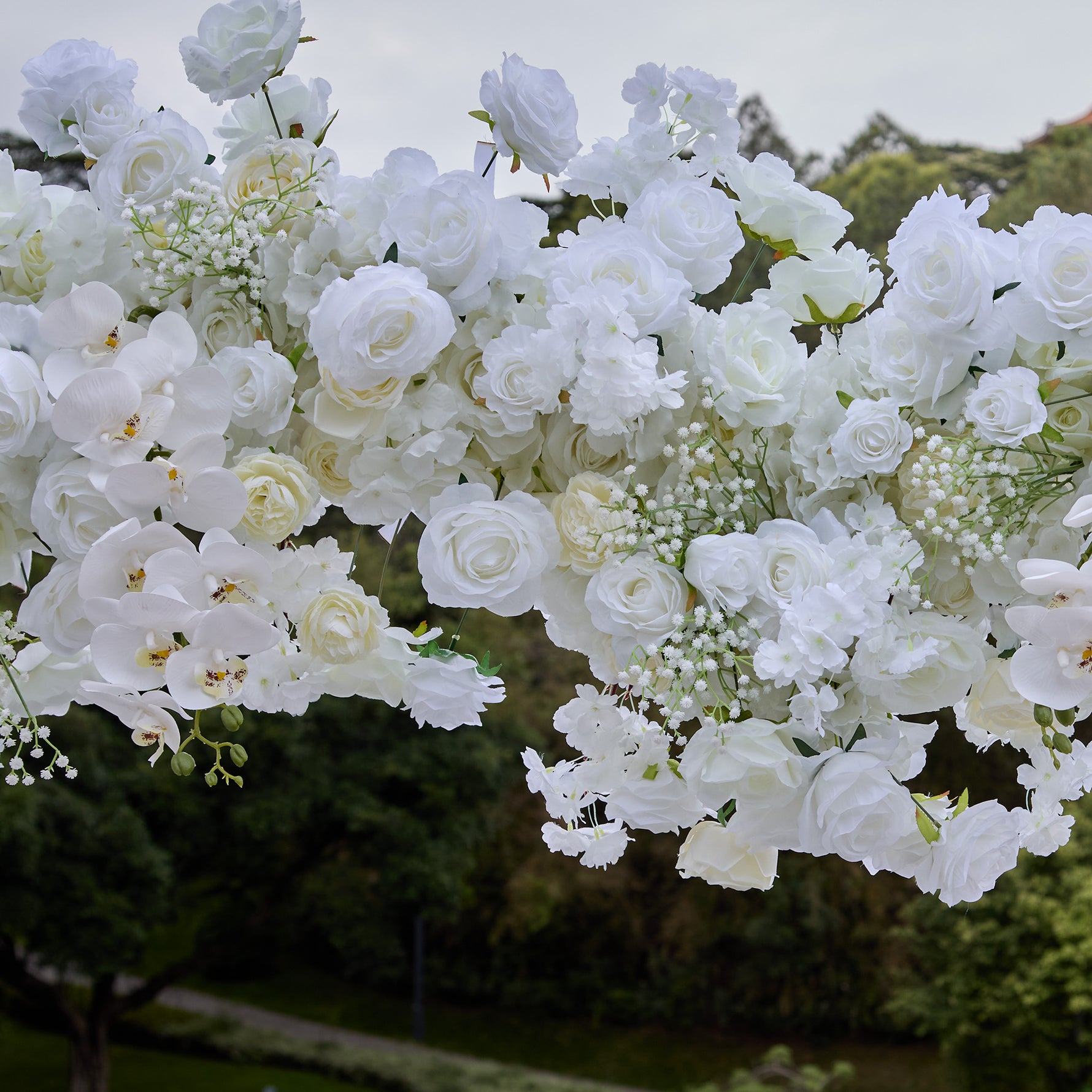 Aliflowers 5D White Rose with Phalaenopsis Orchid Dancing flowers For Wedding Backdrop Arch Frame ALFAH005