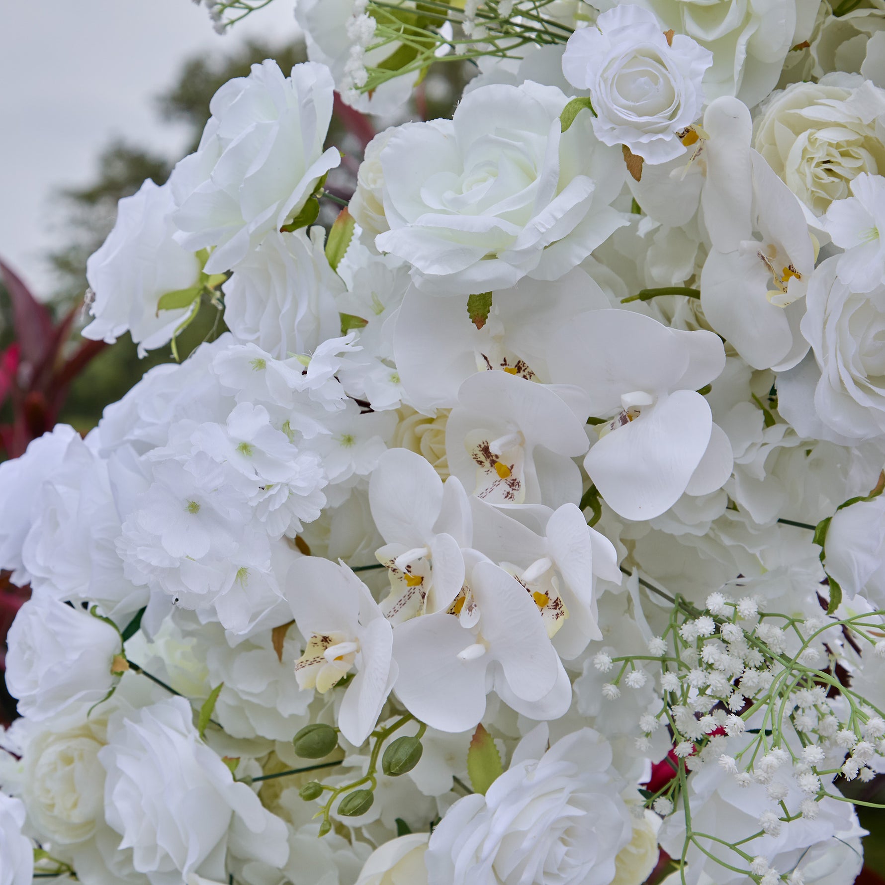 Aliflowers 5D White Rose with Phalaenopsis Orchid Dancing flowers For Wedding Backdrop Arch Frame ALFAH005