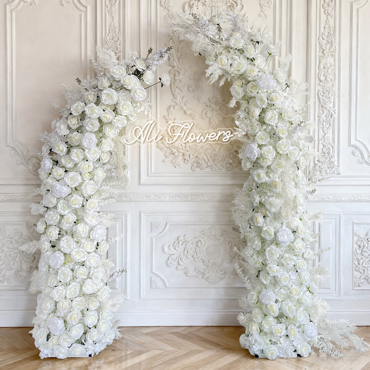 Aliflowers 5D Elegant White Horn Arch Frame Premium Wedding Backdrop Decoration 