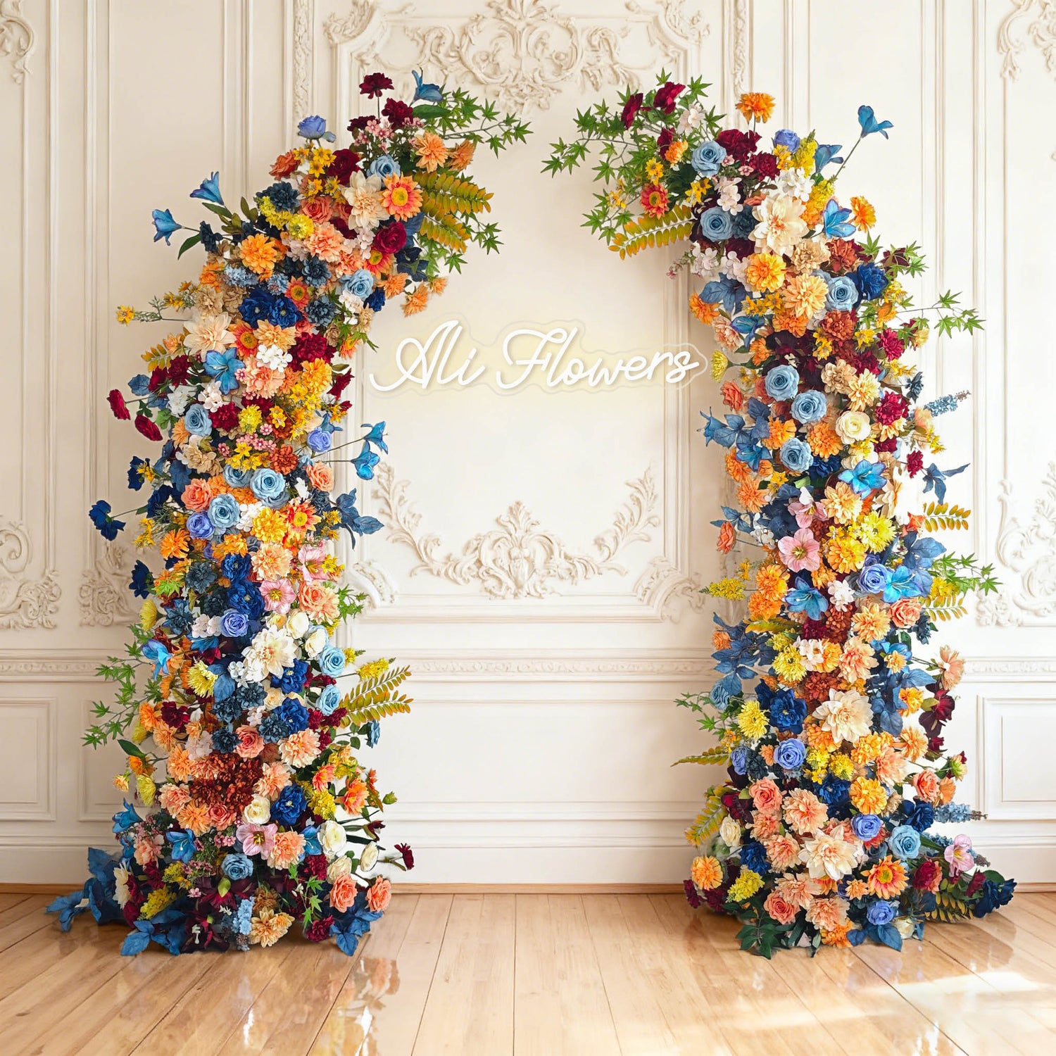 Aliflowers Colored Rose Horn Arch Wedding Floral Arrangement Event Horn Arch Decoration