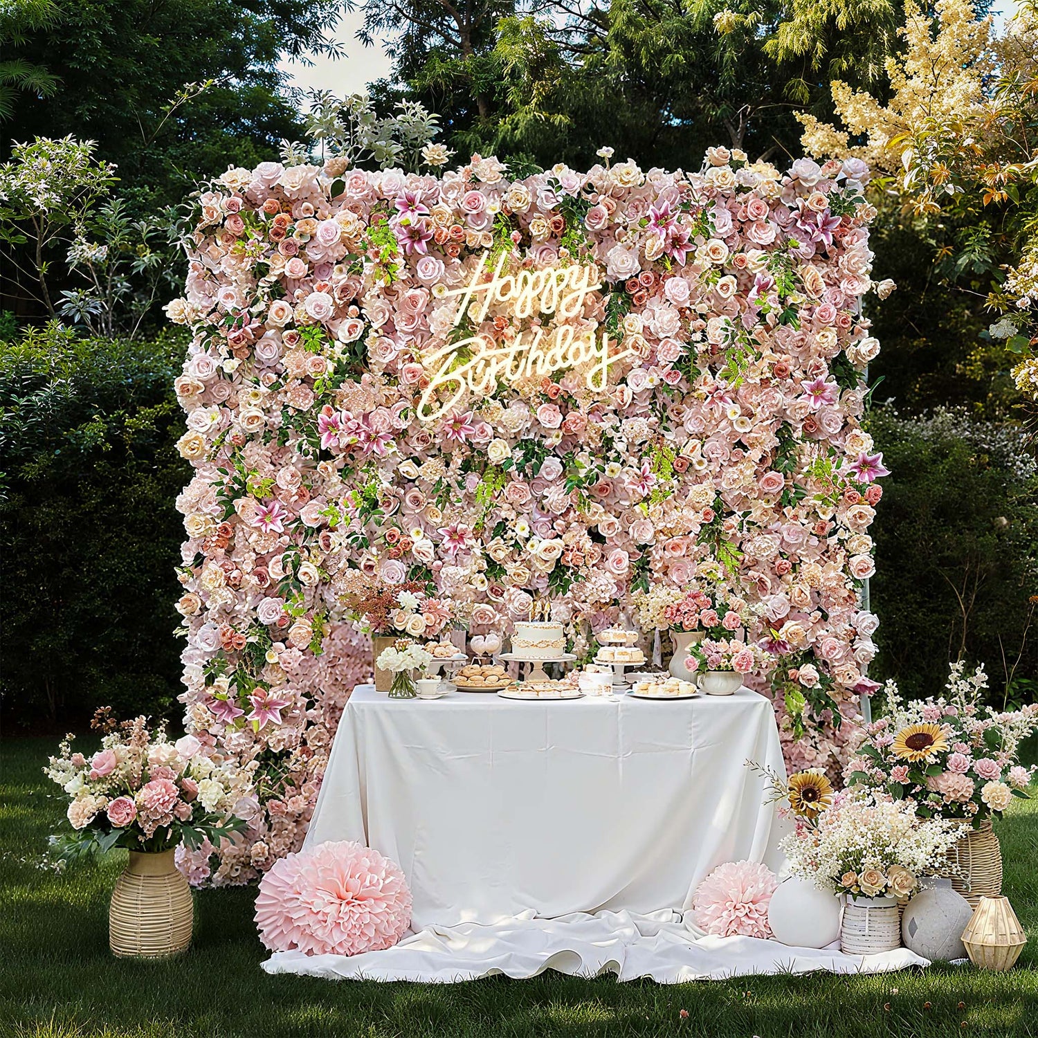 5D Pink Lily Rose Roller Blind Flower Wall Outdoor Wedding Background Decoration