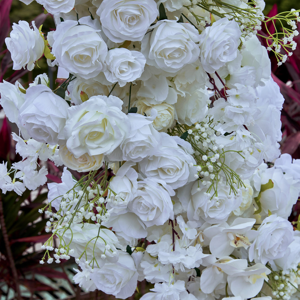 Aliflowers 5D White Rose with Phalaenopsis Orchid Dancing flowers For Wedding Backdrop Arch Frame ALFAH005