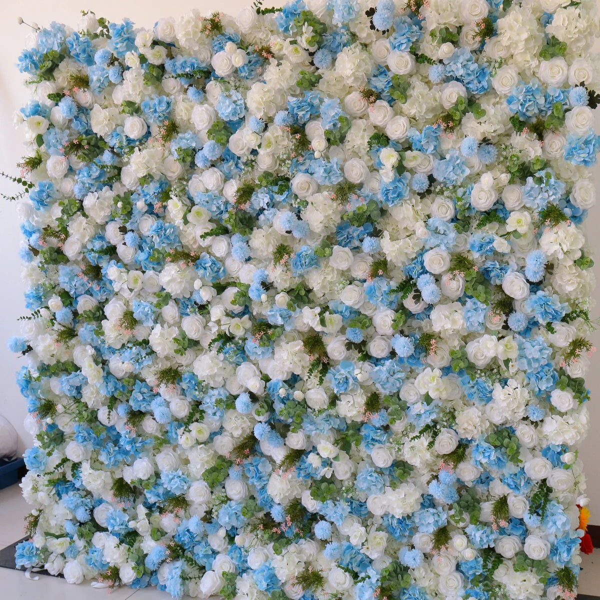 Ali Flowers LIght Blue White Rose Roll Up Silk Artificial Flower Wall Backdrop for Wedding Decoration ALFWL015 - Ali Flowers