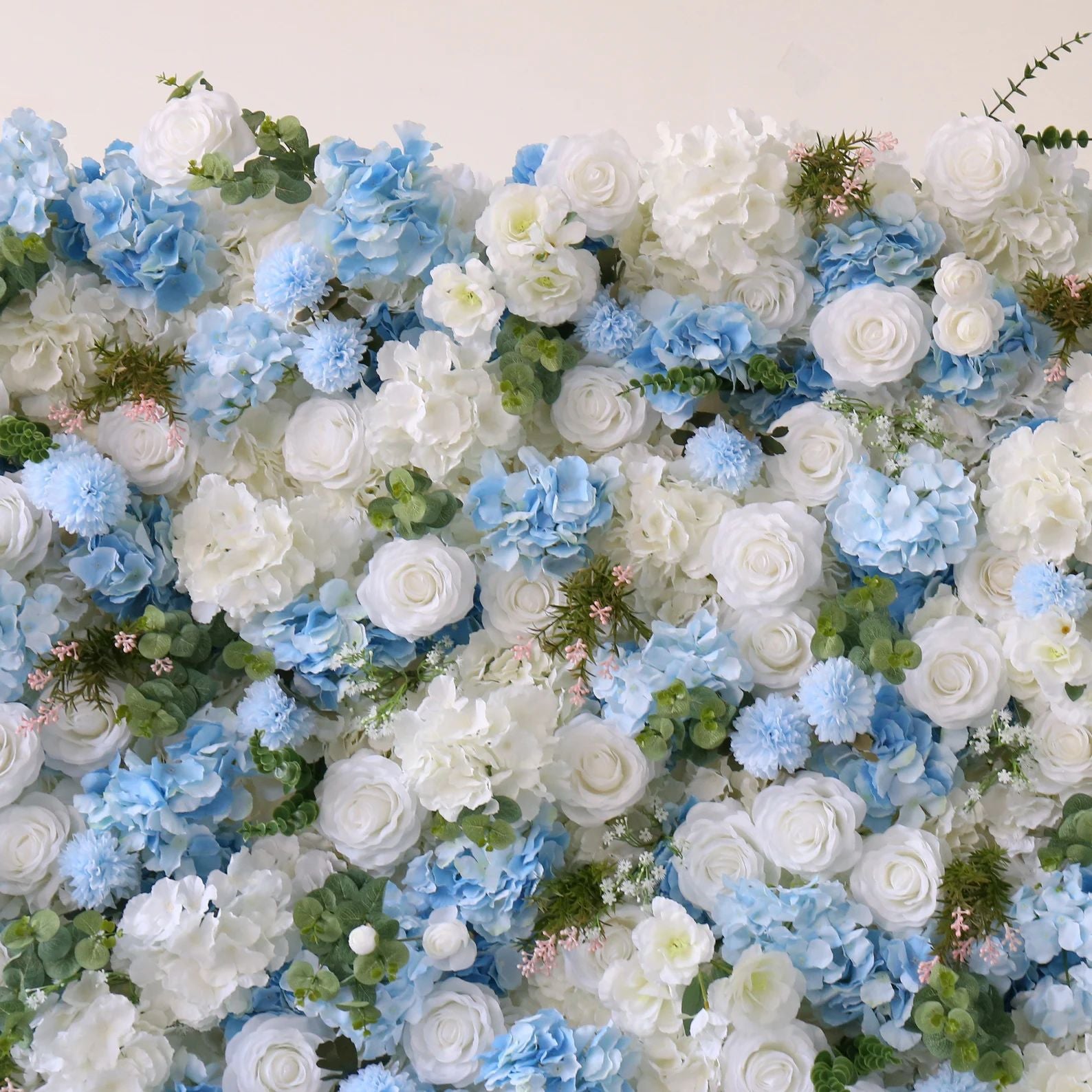 Ali Flowers LIght Blue White Rose Roll Up Silk Artificial Flower Wall Backdrop for Wedding Decoration ALFWL015 - Ali Flowers