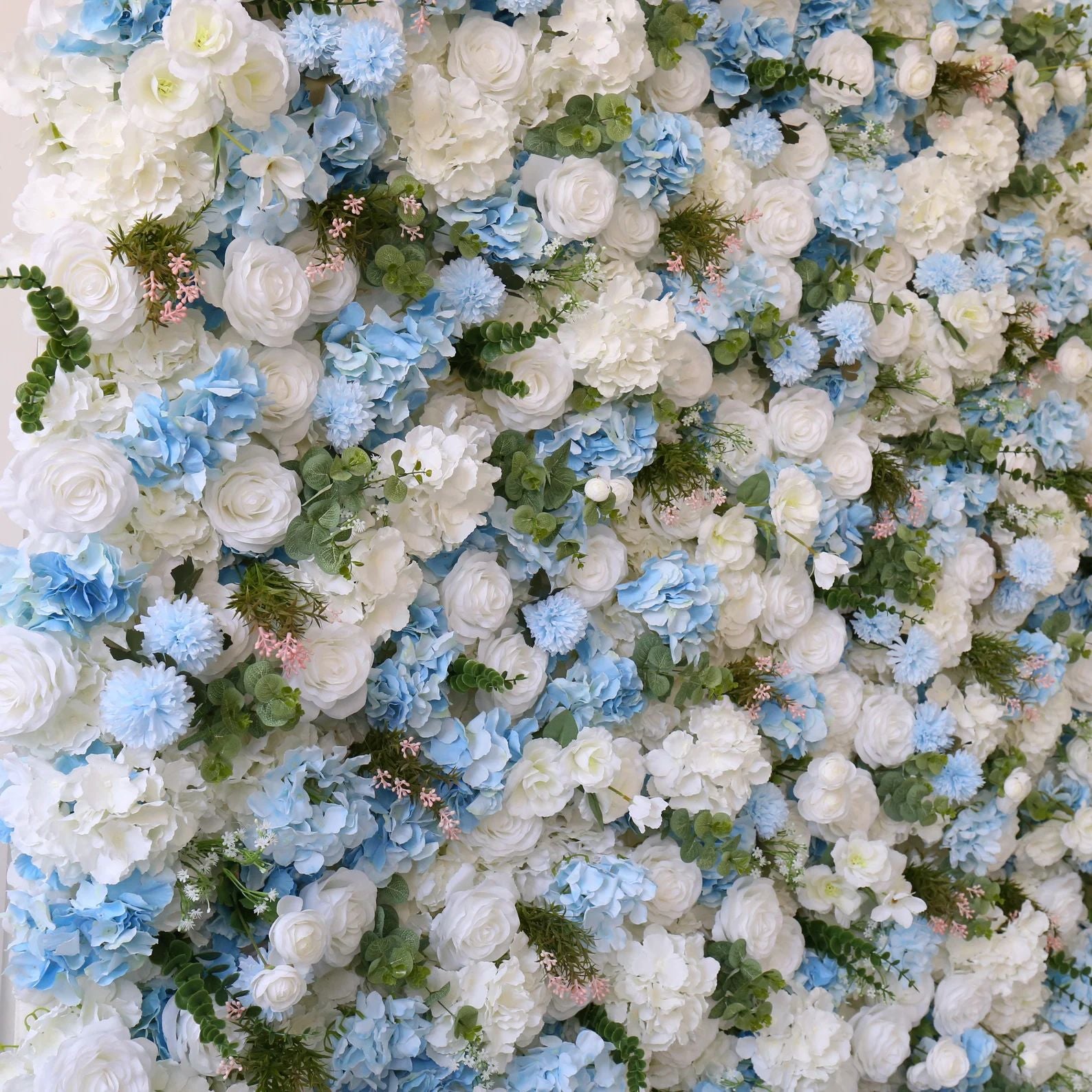 Ali Flowers LIght Blue White Rose Roll Up Silk Artificial Flower Wall Backdrop for Wedding Decoration ALFWL015 - Ali Flowers