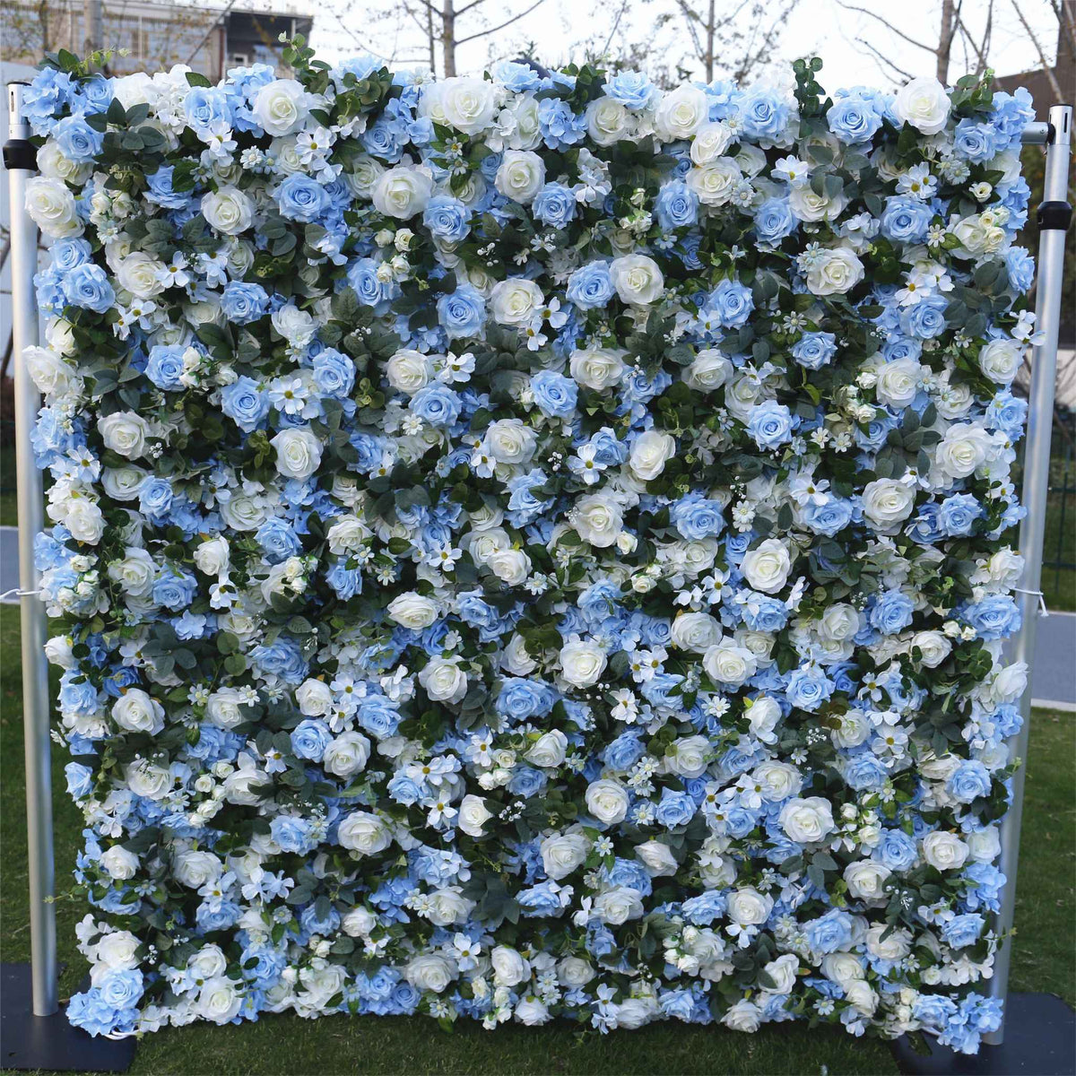 Aliflowers Blue Rose Roll up Fabric Flower Wall for Wedding ALFWL087 - Ali Flowers