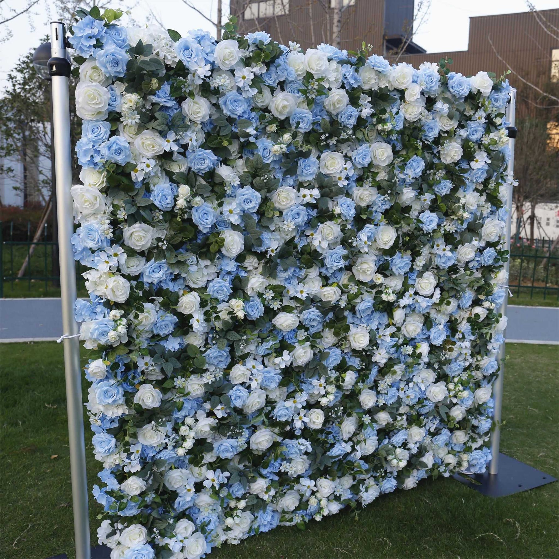 Aliflowers Blue Rose Roll up Fabric Flower Wall for Wedding ALFWL087 - Ali Flowers