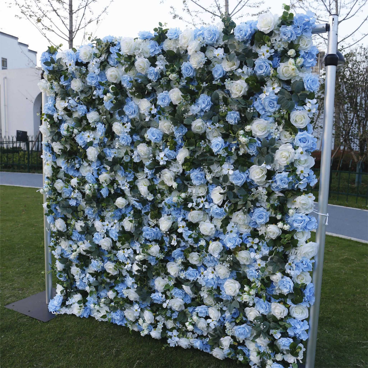 Aliflowers Blue Rose Roll up Fabric Flower Wall for Wedding ALFWL087 - Ali Flowers