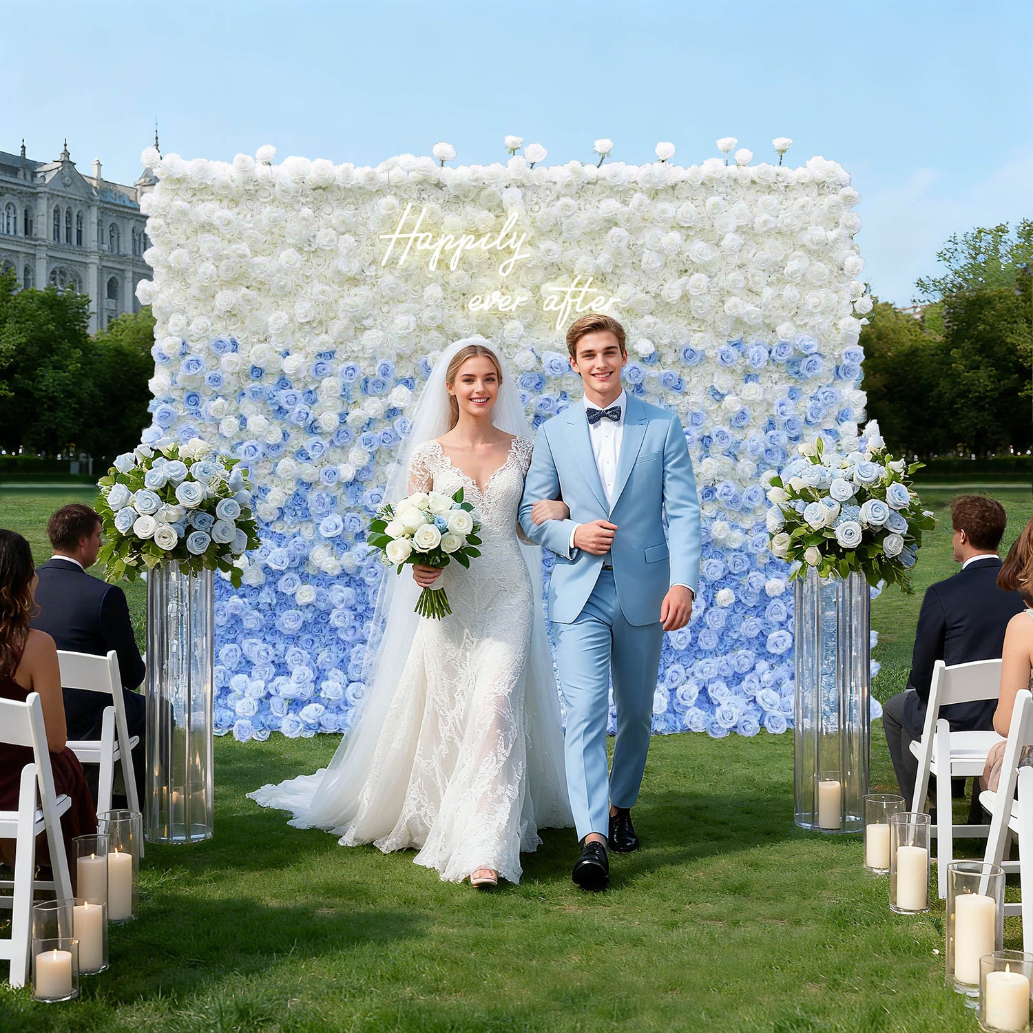Aliflowers Blue Gradient 5D Flower Curtain Wall Cloth Wedding Backdrop ALFWL120 - Ali Flowers