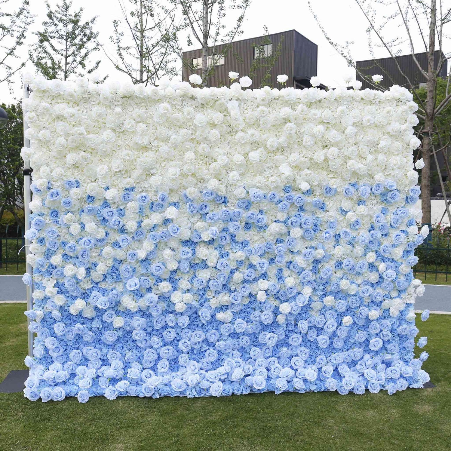 Aliflowers Blue Gradient 5D Flower Curtain Wall Cloth Wedding Backdrop ALFWL120