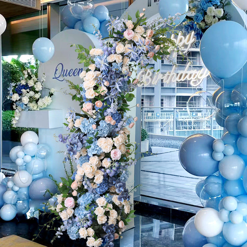 Aliflowers Blue White Series With Greenery Flower Row Arrangement Decor Wedding Backdrop Horn Arch Party Props ALFAC006 - Ali Flowers