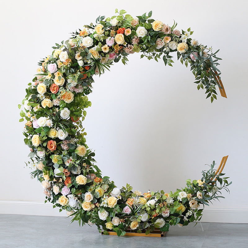 Aliflowers Colorful Artificial Flowers Arrangement Wedding Backdrop Moon-Shaped Arch Frame Decorations For Reception Flower Stand ALFAM001 - Ali Flowers