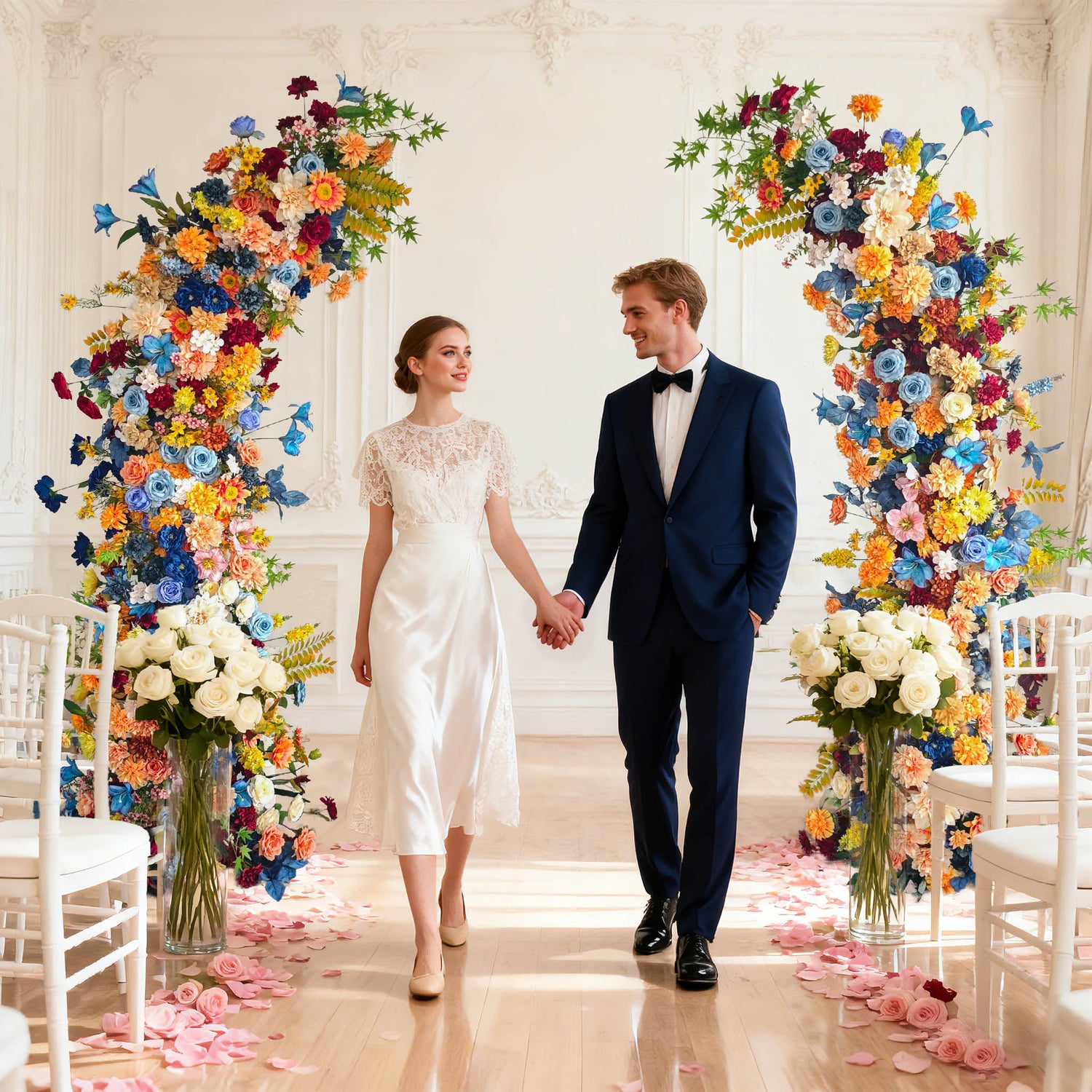 Aliflowers Colored Rose Horn Arch Wedding Floral Arrangement Event Horn Arch Decoration