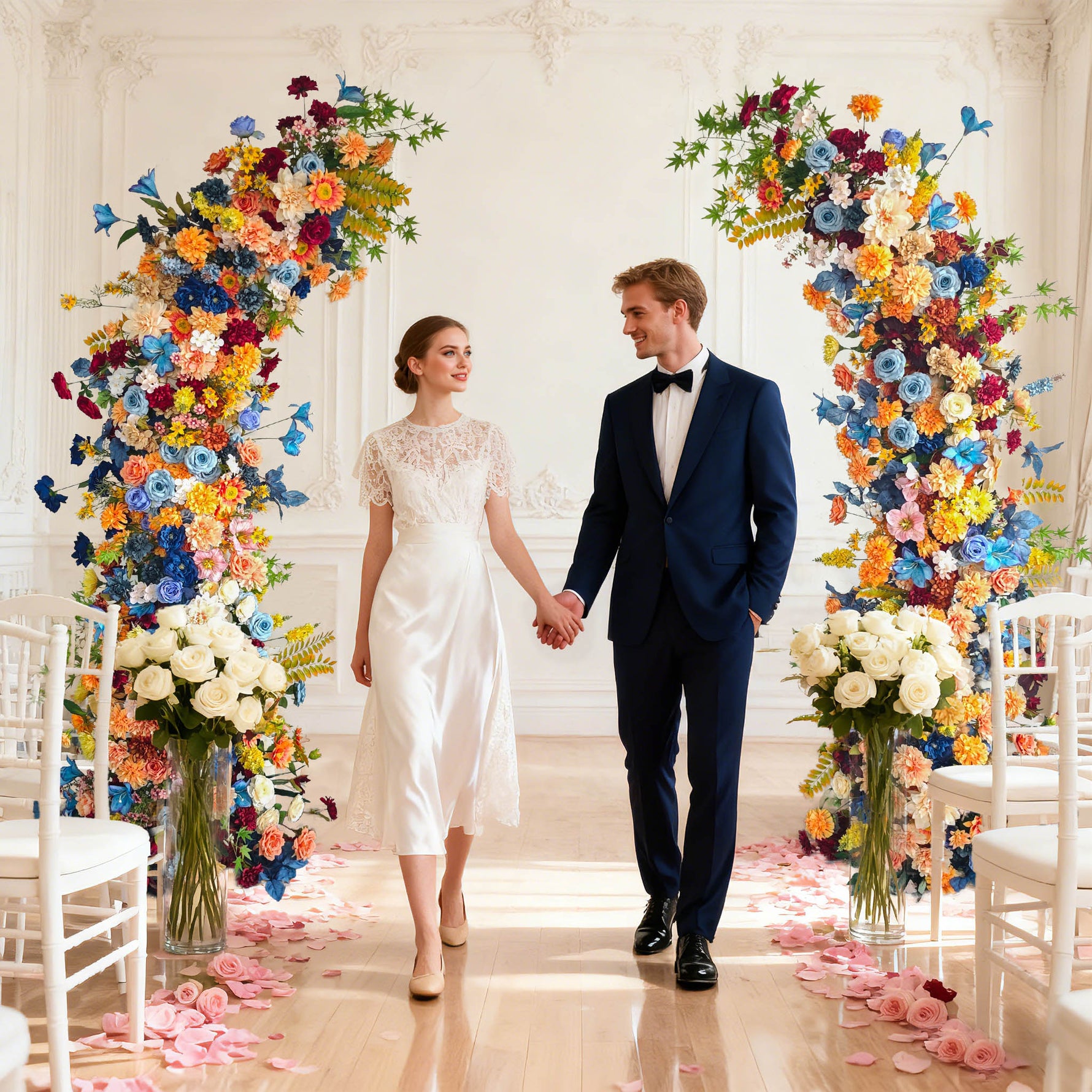 Aliflowers Colored Rose Horn Arch Wedding Floral Arrangement Event Horn Arch Decoration