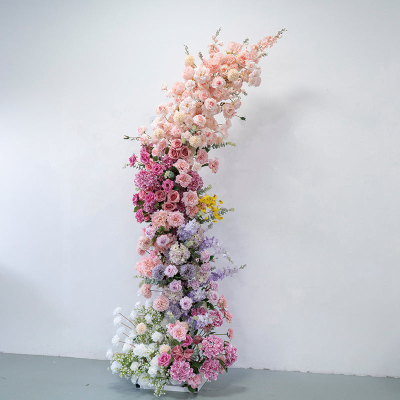 Aliflowers Gradient Color Series Colorful Rose Orchid Wedding Backdrop Horn Arch Decor Floral Arrangement ALFAC012 - Ali Flowers