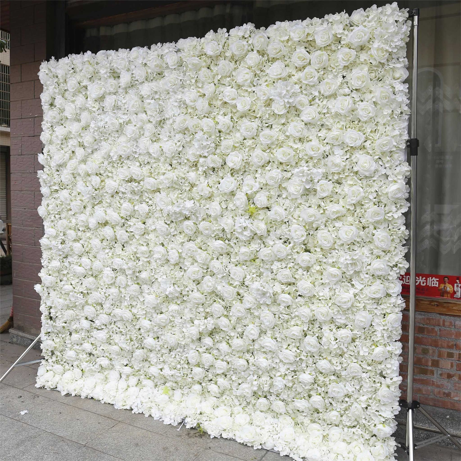 Aliflowers Cream Rose Roll Up Fabric Artificial Flower Wall for Sale ALFWL065 - Ali Flowers