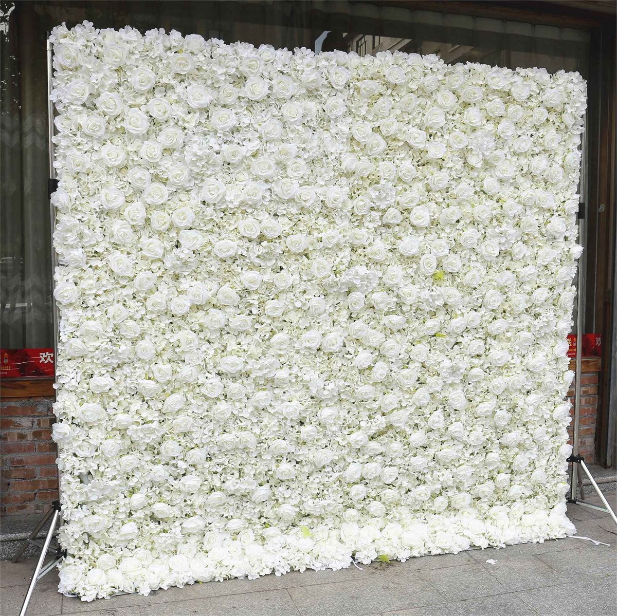 Aliflowers Cream Rose Roll Up Fabric Artificial Flower Wall for Sale ALFWL065 - Ali Flowers