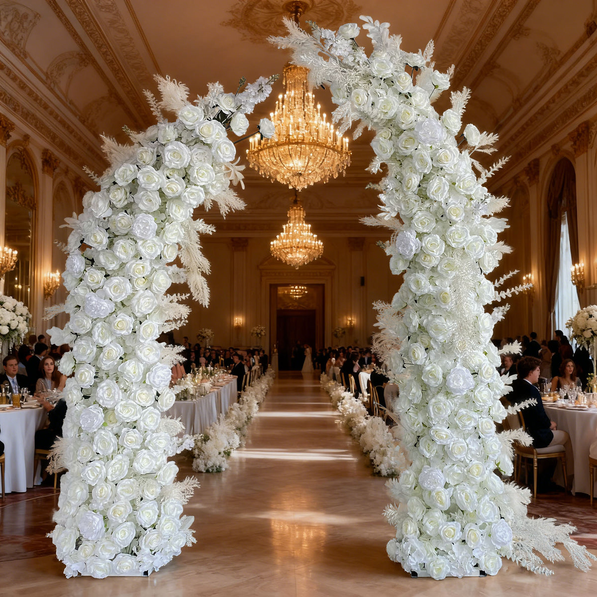 Aliflowers 5D Elegant White Horn Arch Frame Premium Wedding Backdrop Decoration 